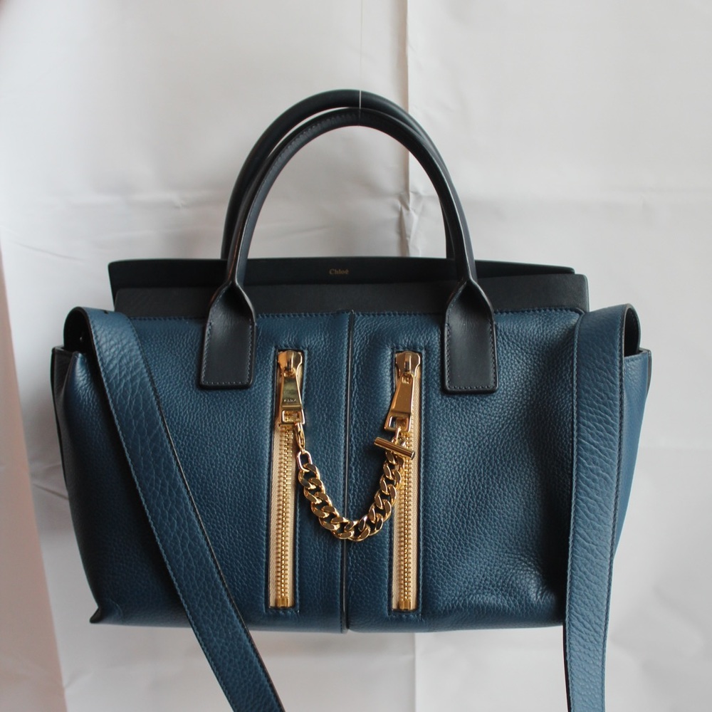 Chloe Cate Caribbean Blue Pebbled Leather Satchel